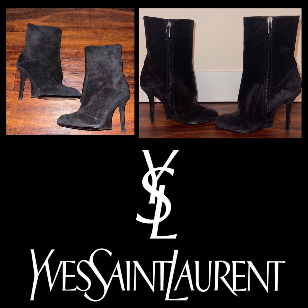 YSL Black Suede Booties Size 37 (US Size 7)